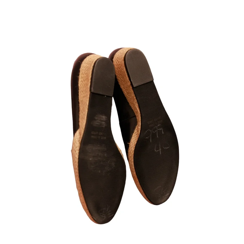 Ros Hommerson “Envy” Black Leather Low Wedge‎ Espadrille Slip On Flats 8.5M